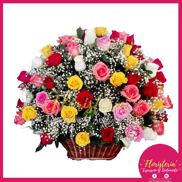 floristeria-expresion-17.jpg Canasta Tropical en Rosas - Imagen 1
