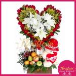 Arreglo Corazón con Peluche, Frutas, Chocolates Ferrero, 2 Cervezas Corona