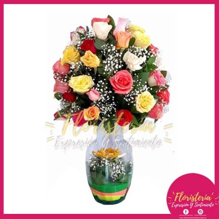 Cristal Mediano en Rosas de Color