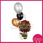 Cristal mediano en Rosas Rojas con Globos y Peluche