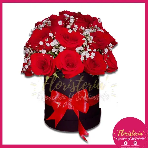 caja-flores-chocolates-09-04 Caja Redonda en Rosas y Adornada con Moño - Imagen 1
