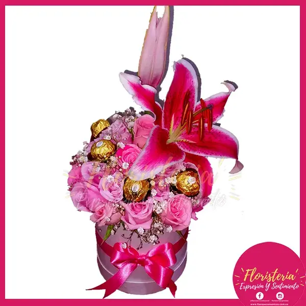 caja-flores-chocolates-09-05 Caja Pequeña Redonda Floral | Enamorados con Chocolates - Imagen 1