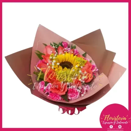 Bouquet en Papel Coreano | Girasol y Rosas B03