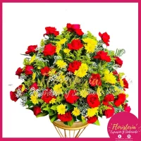 Pedestal de Rosas Rojas y Pompom